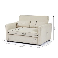 Canapé droit NEVA convertible tissu beige 2 places