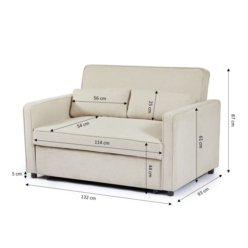 Canapé droit NEVA convertible tissu beige 2 places