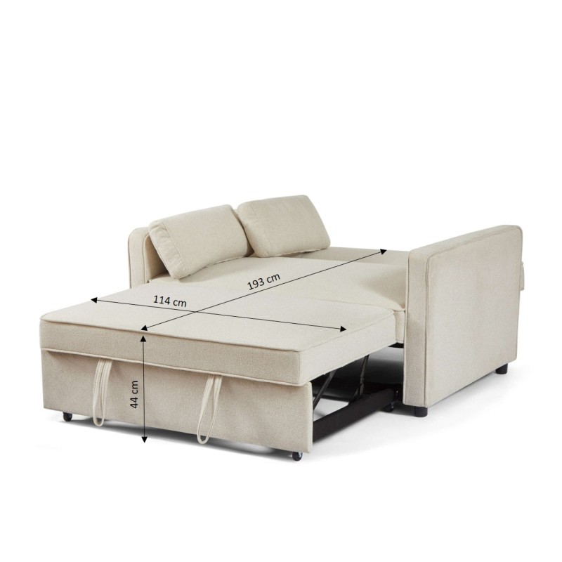 Canapé droit NEVA convertible tissu beige 2 places