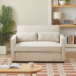 Canapé droit NEVA convertible tissu beige 2 places