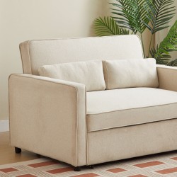 Canapé droit NEVA convertible tissu beige 2 places