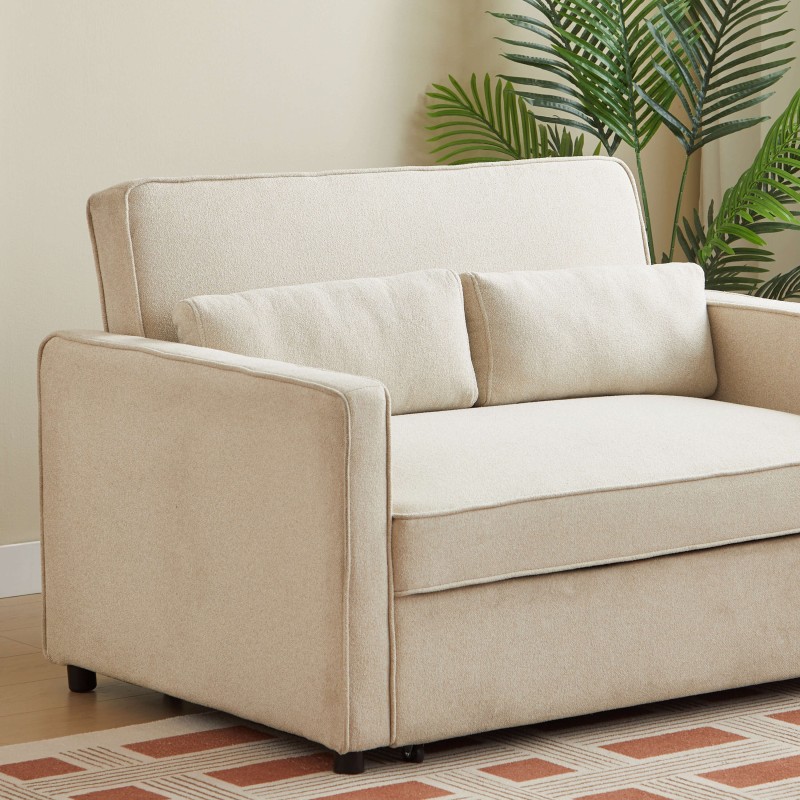 Canapé droit NEVA convertible tissu beige 2 places