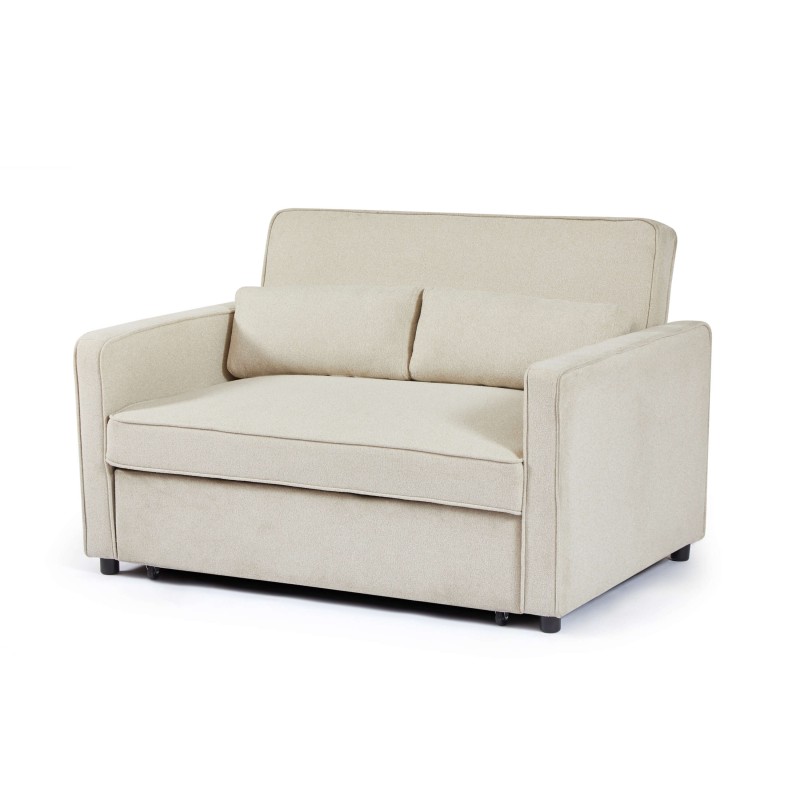 Canapé droit NEVA convertible tissu beige 2 places