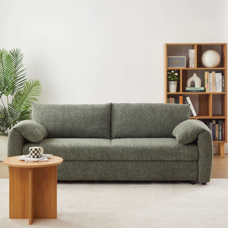 Canapé droit ANGEA convertible tissu vert 3 places