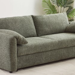 Canapé droit ANGEA convertible tissu vert 3 places