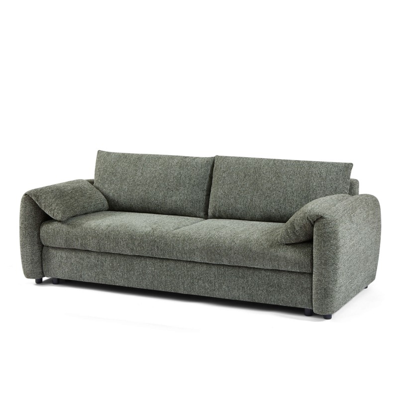 Canapé droit ANGEA convertible tissu vert 3 places
