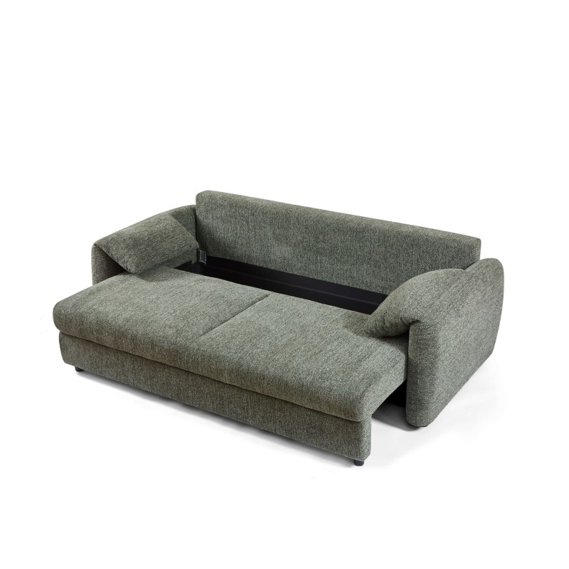 Canapé droit ANGEA convertible tissu vert 3 places