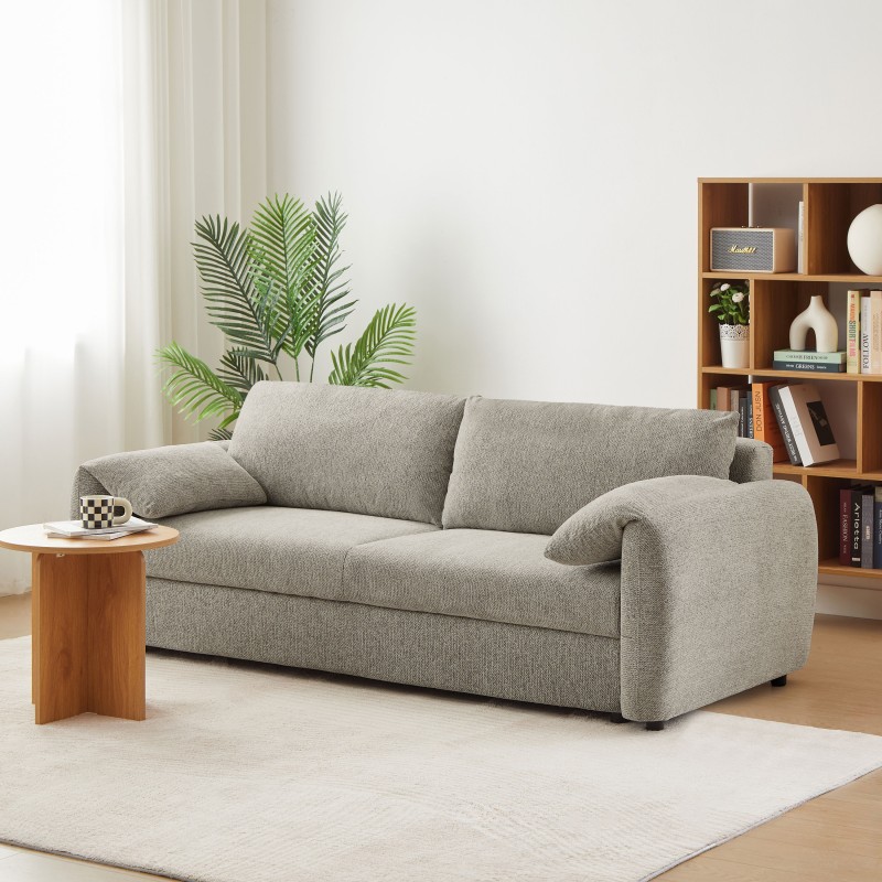 Canapé droit ANGEA convertible tissu taupe 3 places