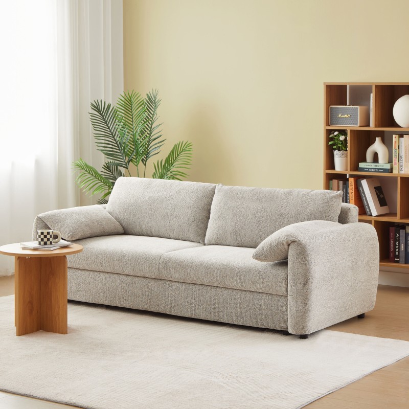 Canapé droit ANGEA convertible tissu beige 3 places