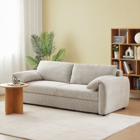 Canapé droit ANGEA convertible tissu beige 3 places