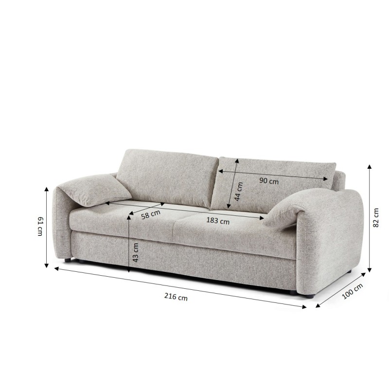 Canapé droit ANGEA convertible tissu beige 3 places