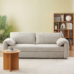 Canapé droit ANGEA convertible tissu beige 3 places