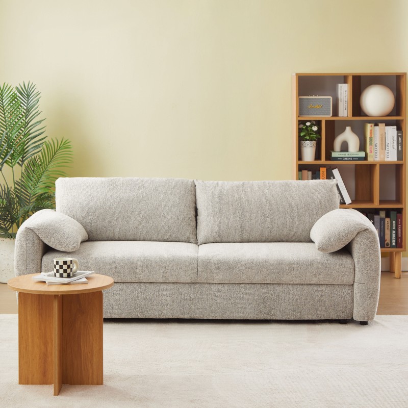 Canapé droit ANGEA convertible tissu beige 3 places
