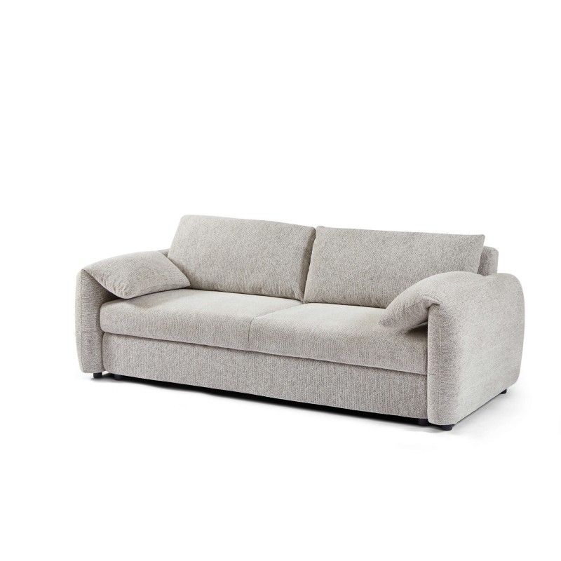 Canapé droit ANGEA convertible tissu beige 3 places