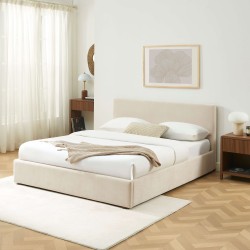 Lit coffre VANIA en tissu beige 160 x 200 cm sommier inclus