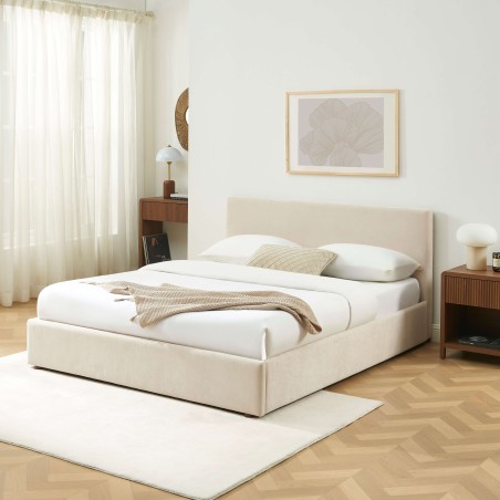 Lit coffre VANIA en tissu beige 160 x 200 cm sommier inclus