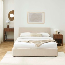 Lit coffre VANIA en tissu beige 160 x 200 cm sommier inclus