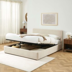 Lit coffre VANIA en tissu beige 160 x 200 cm sommier inclus