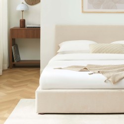 Lit coffre VANIA en tissu beige 160 x 200 cm sommier inclus