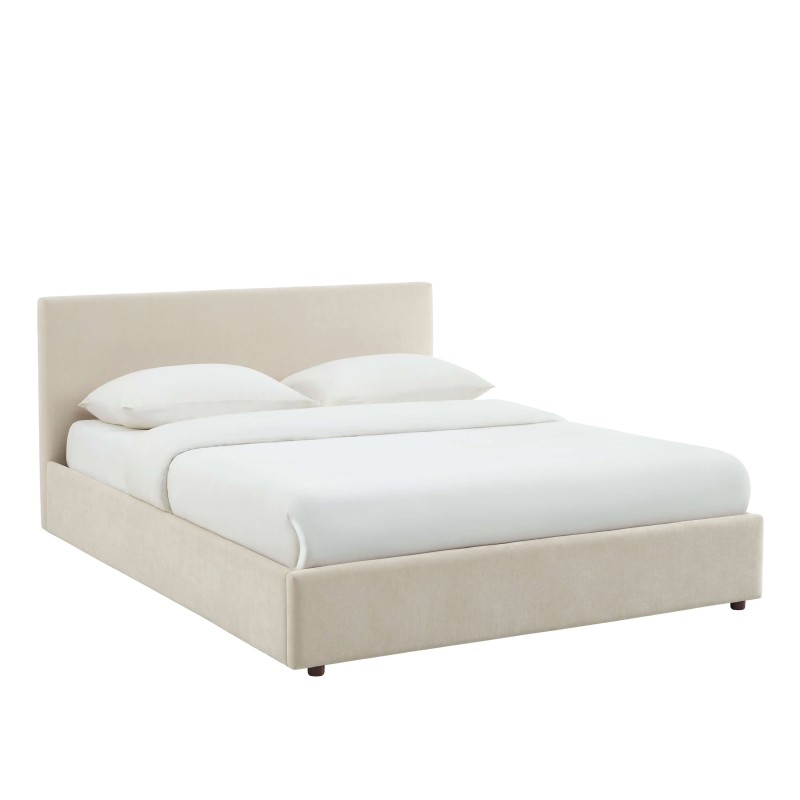 Lit coffre VANIA en tissu beige 160 x 200 cm sommier inclus
