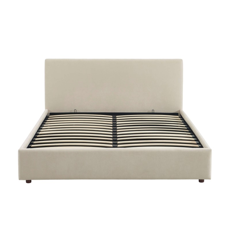 Lit coffre VANIA en tissu beige 160 x 200 cm sommier inclus