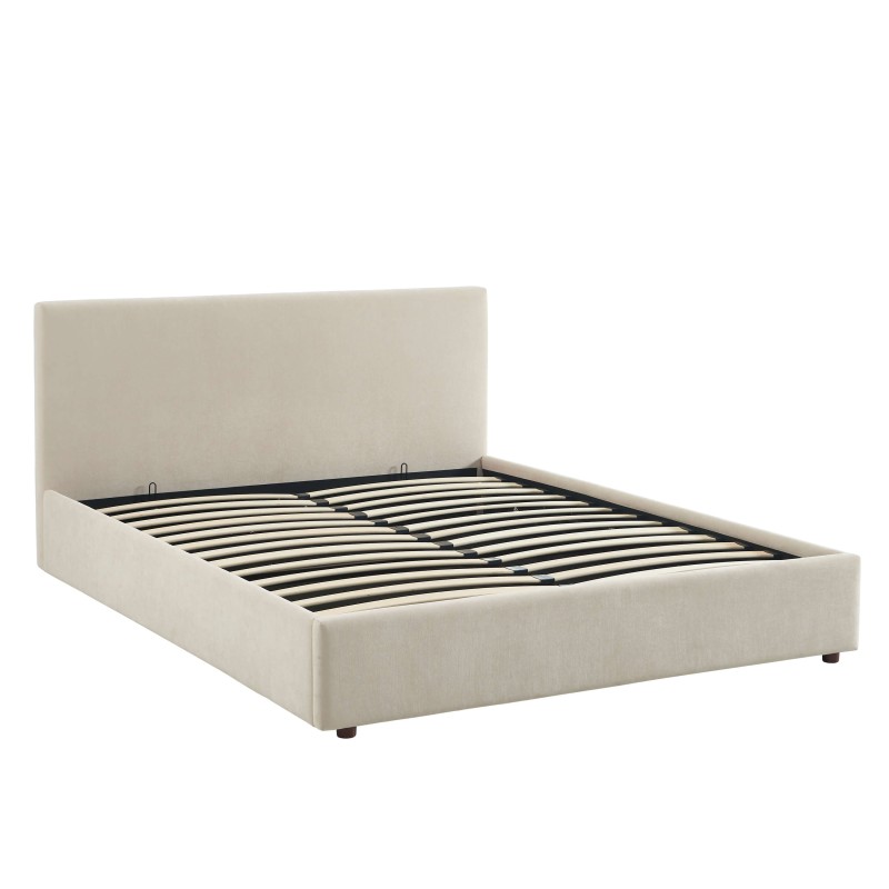Lit coffre VANIA en tissu beige 160 x 200 cm sommier inclus