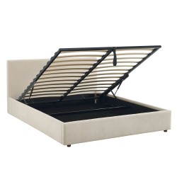 Lit coffre VANIA en tissu beige 160 x 200 cm sommier inclus