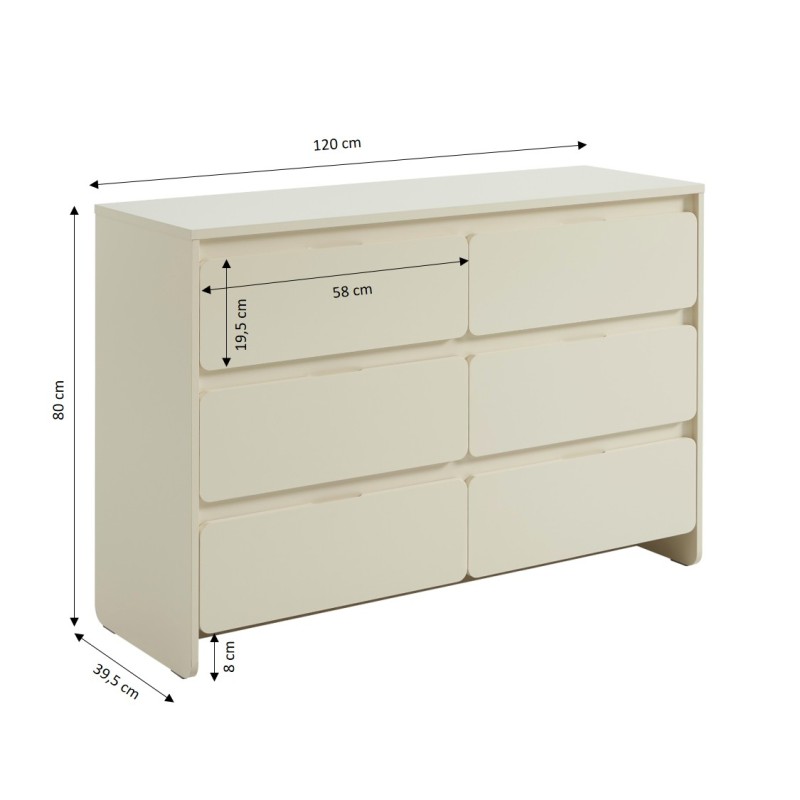 Commode 6 tiroirs AKKA beige 135cm