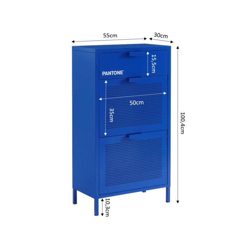 Schuhschrank PANTONE aus elektrisch blauem Metall, 55 cm