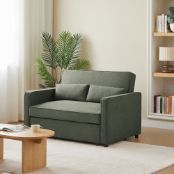 Canapé droit NEVA convertible tissu vert 2 places