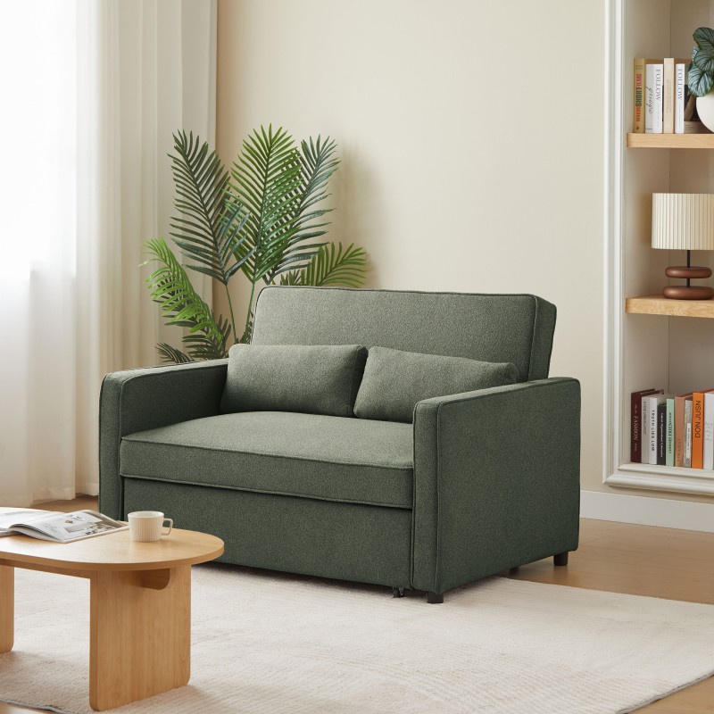 Canapé droit NEVA convertible tissu vert 2 places