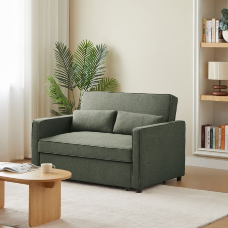 Canapé droit NEVA convertible tissu vert 2 places