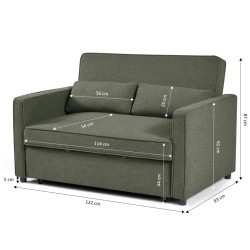 Canapé droit NEVA convertible tissu vert 2 places