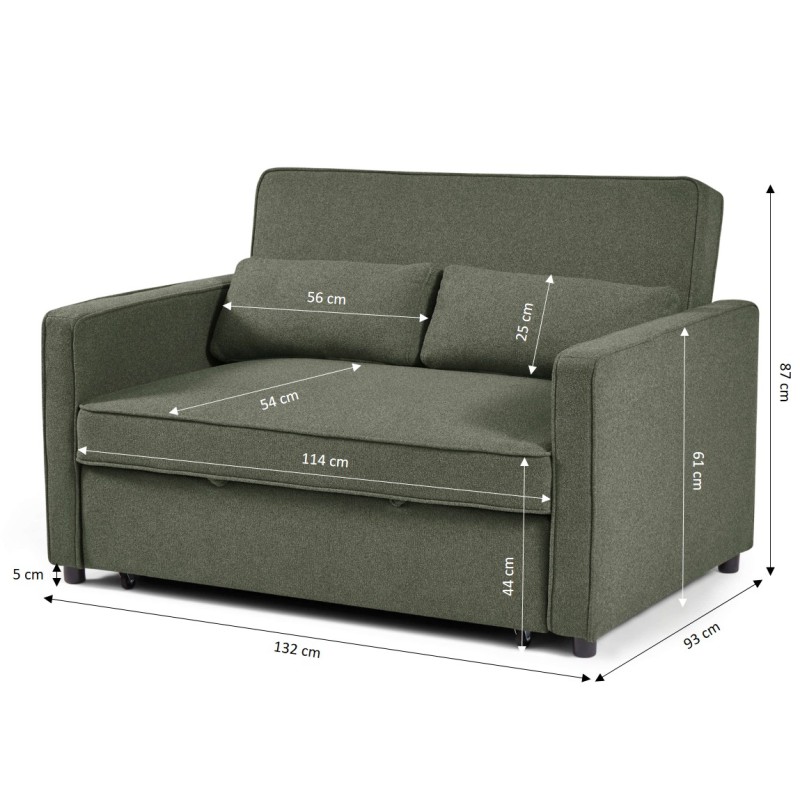 Canapé droit NEVA convertible tissu vert 2 places