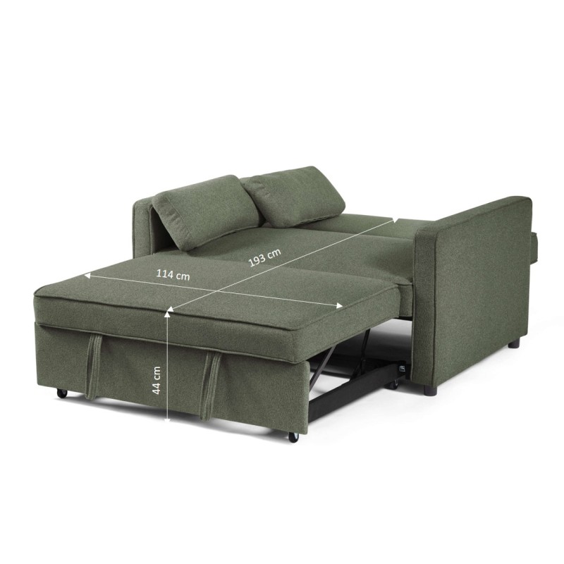 Canapé droit NEVA convertible tissu vert 2 places