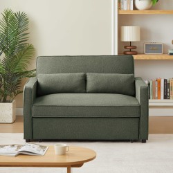 Canapé droit NEVA convertible tissu vert 2 places