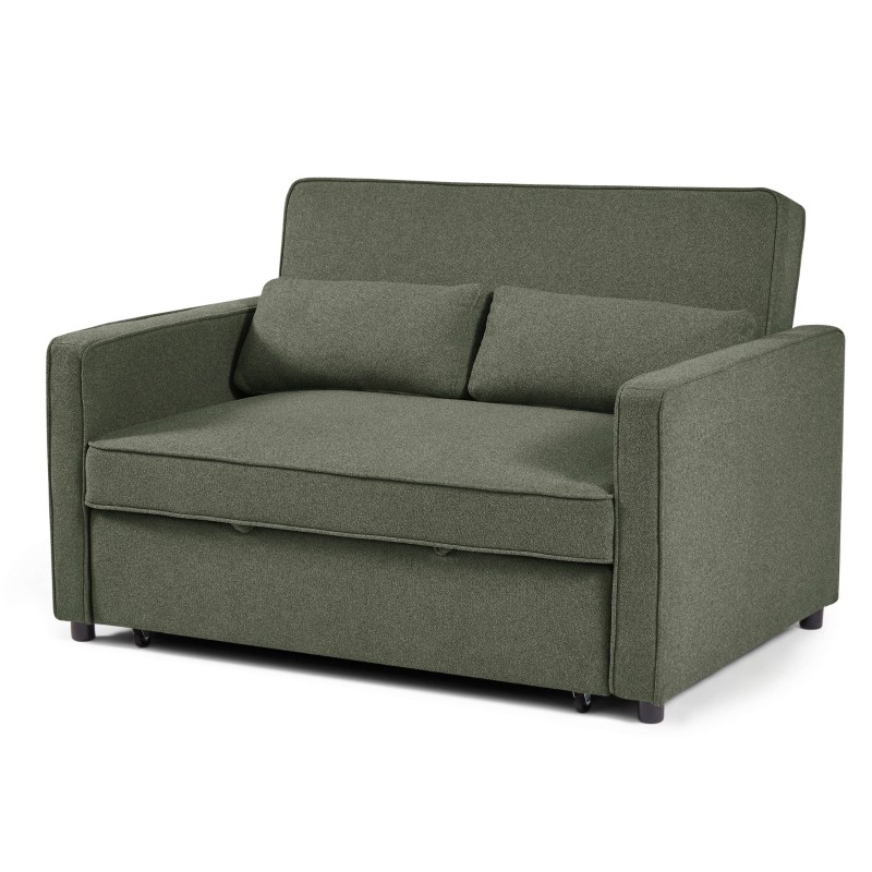 Canapé droit NEVA convertible tissu vert 2 places