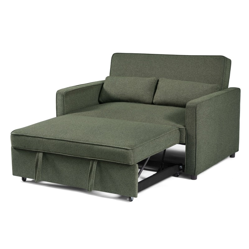 Canapé droit NEVA convertible tissu vert 2 places