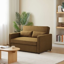 Canapé droit NEVA convertible tissu marron 2 places