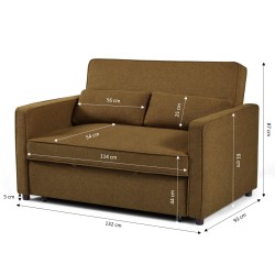 Canapé droit NEVA convertible tissu marron 2 places