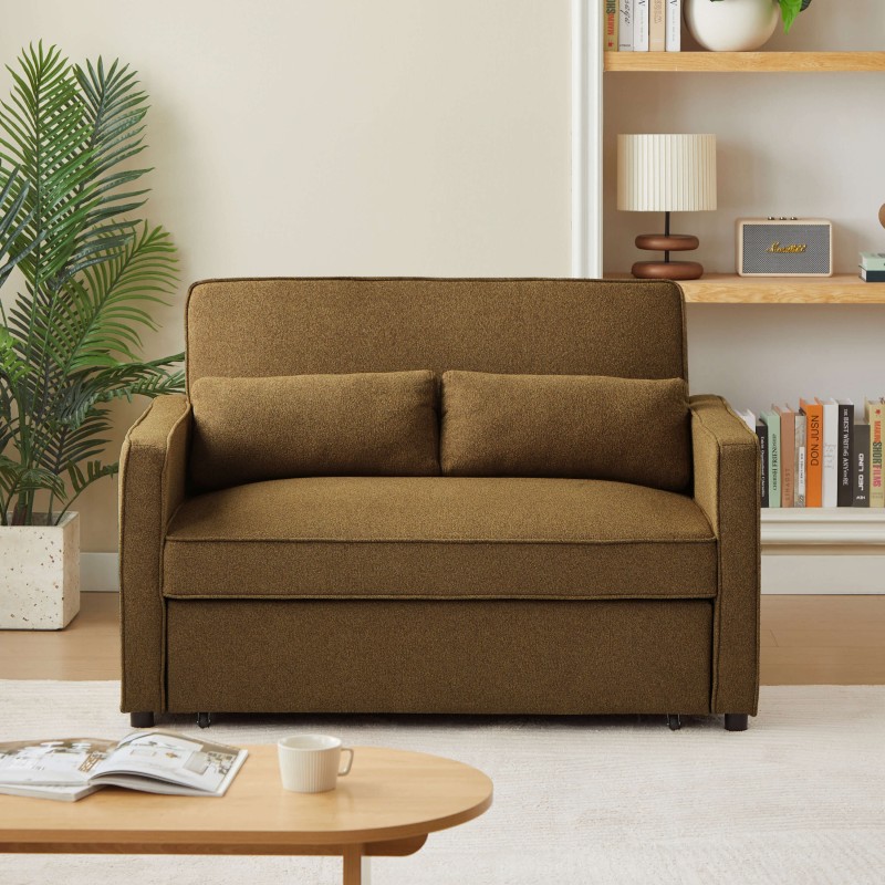 Canapé droit NEVA convertible tissu marron 2 places