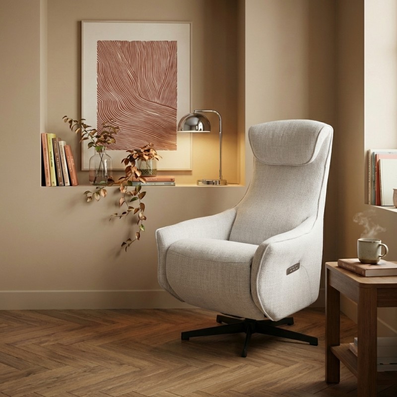 Fauteuil relax électrique COCHYRE tissu blanc 1 place