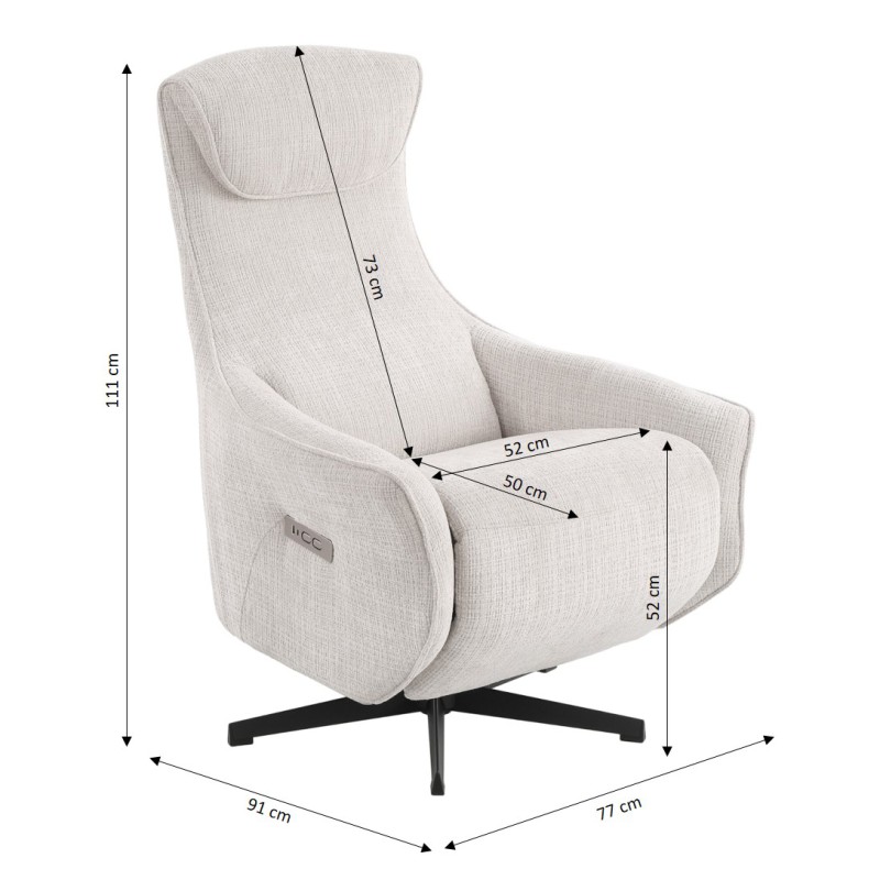 Fauteuil relax électrique COCHYRE tissu blanc 1 place