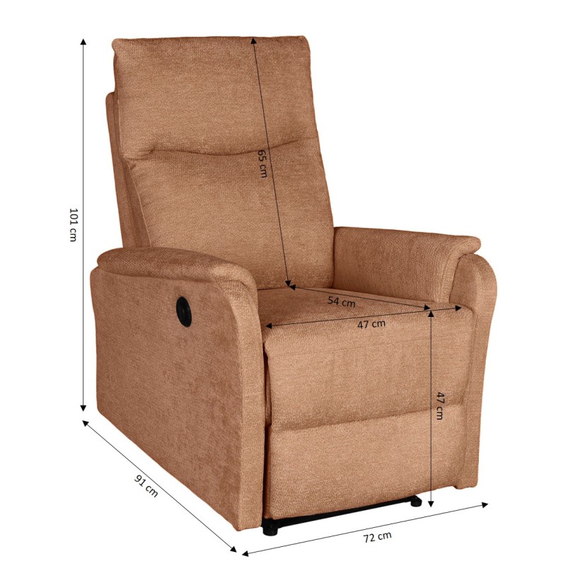 Fauteuil relax électrique ARGOLI tissu orange 1 place