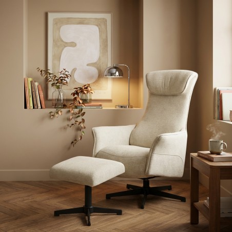 Fauteuil relax manuel RIGEL avec ottoman tissu beige 1 place