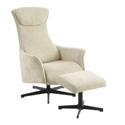 Fauteuil relax manuel RIGEL avec ottoman tissu beige 1 place