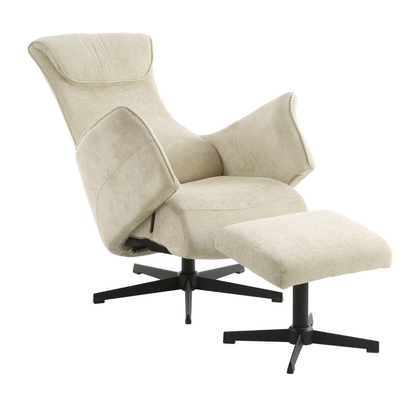 Fauteuil relax manuel RIGEL avec ottoman tissu beige 1 place