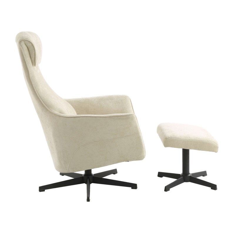 Fauteuil relax manuel RIGEL avec ottoman tissu beige 1 place