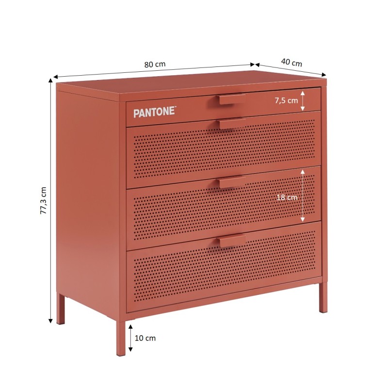 Commode PANTONE 4 tiroirs métal terracotta 80cm