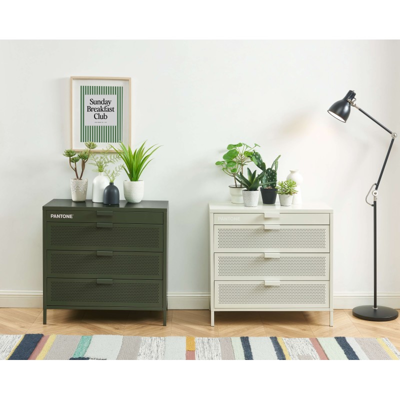 Commode PANTONE métal 4 tiroirs vert olive 80cm